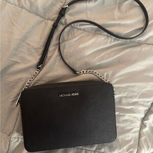 Michael Kors Black Crossbody Bag with Silver Chain